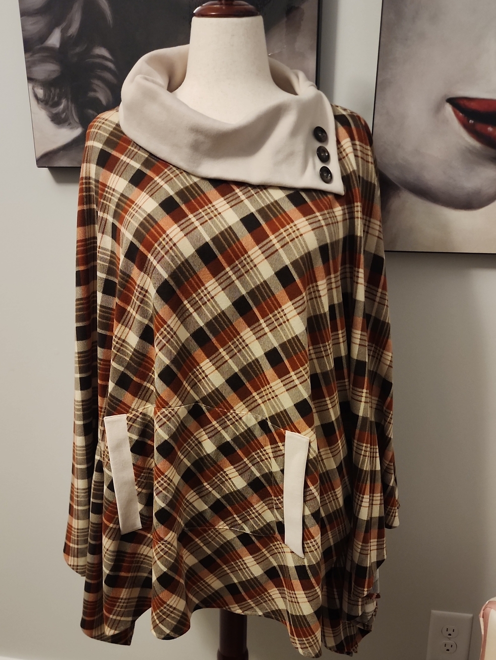 ModCloth Plaid Pullover Sweater in Brown, Orange & Cream 3x/4x